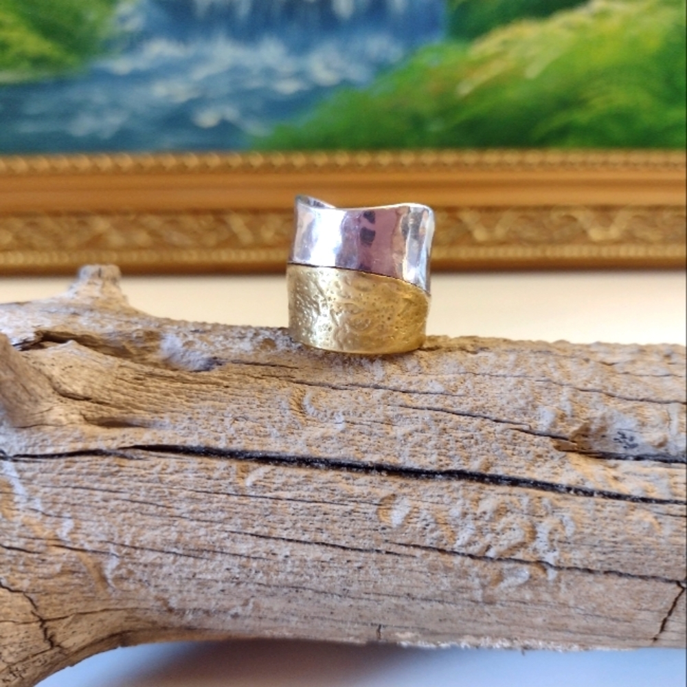 Silpada "Rain or Shine" Vintage Sterling Silver and Brass Ring Size 5.75